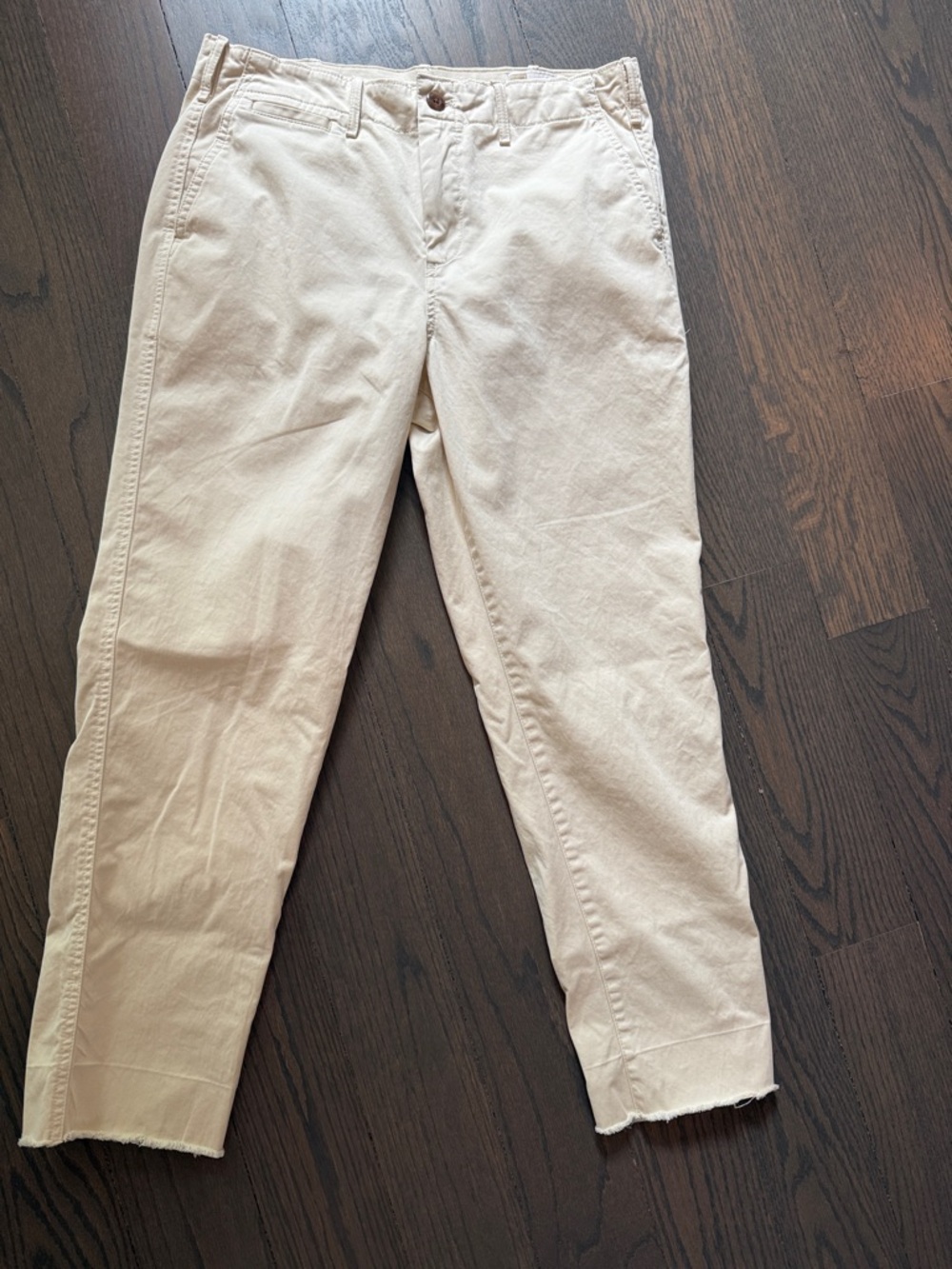 GAP Straight Leg High Cream Colored  Chino Khaki Pants, Raw Edge Hem, Roll up